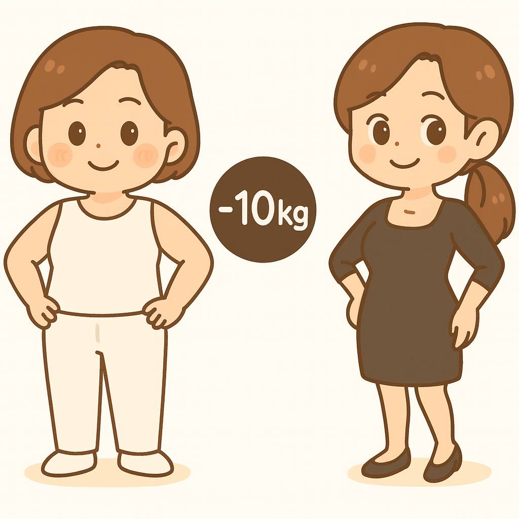 Illustration of 10kg weight loss before and after on a female body