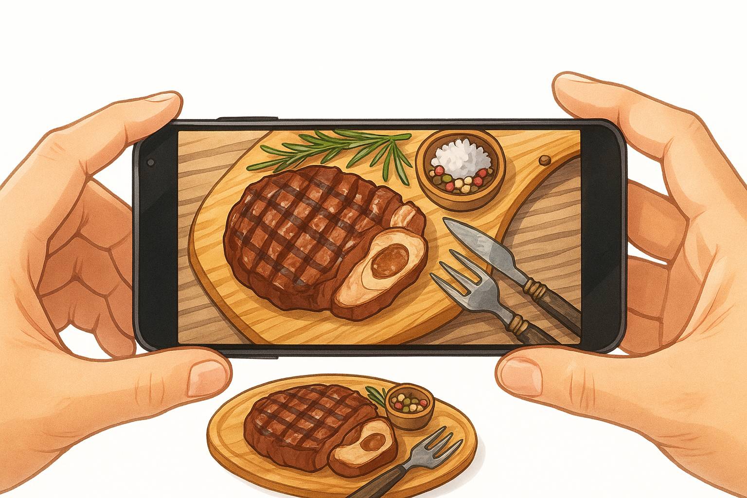 Taking a photo of a grilled carnivore steak meal on smartphone for food tracking