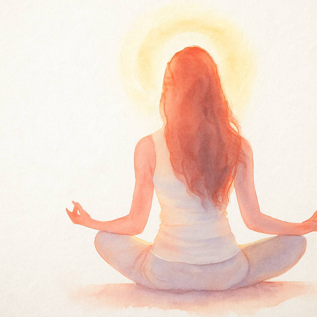 Woman meditating outdoors with sunlight behind