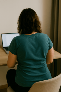 Woman researching carnivore diet using ChatGPT, improving liver health